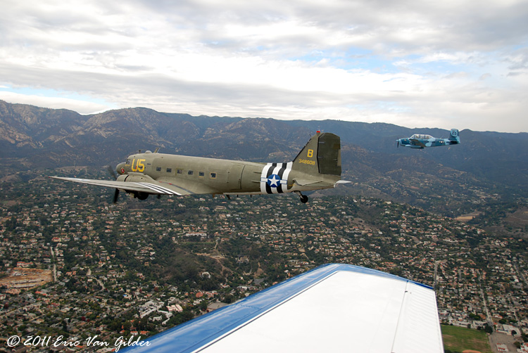 C-47 and T-34 heading over State Street