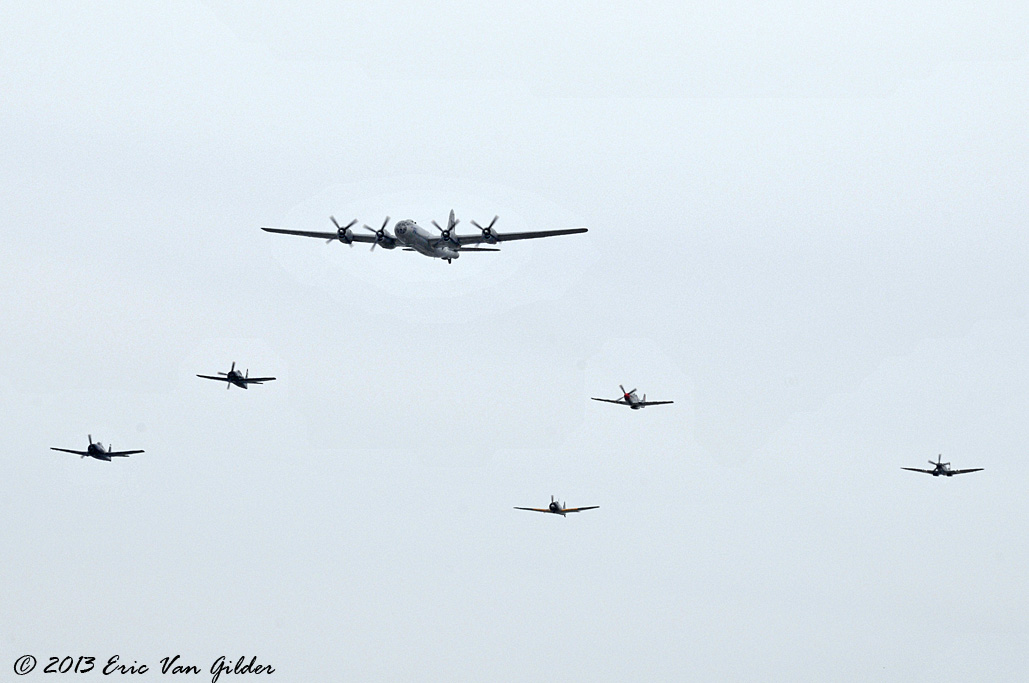 B-29 Superfortress with Spitfire, P-51 Mustang,
              f6f Hellcat, F8F Bearcat and A6M Zero