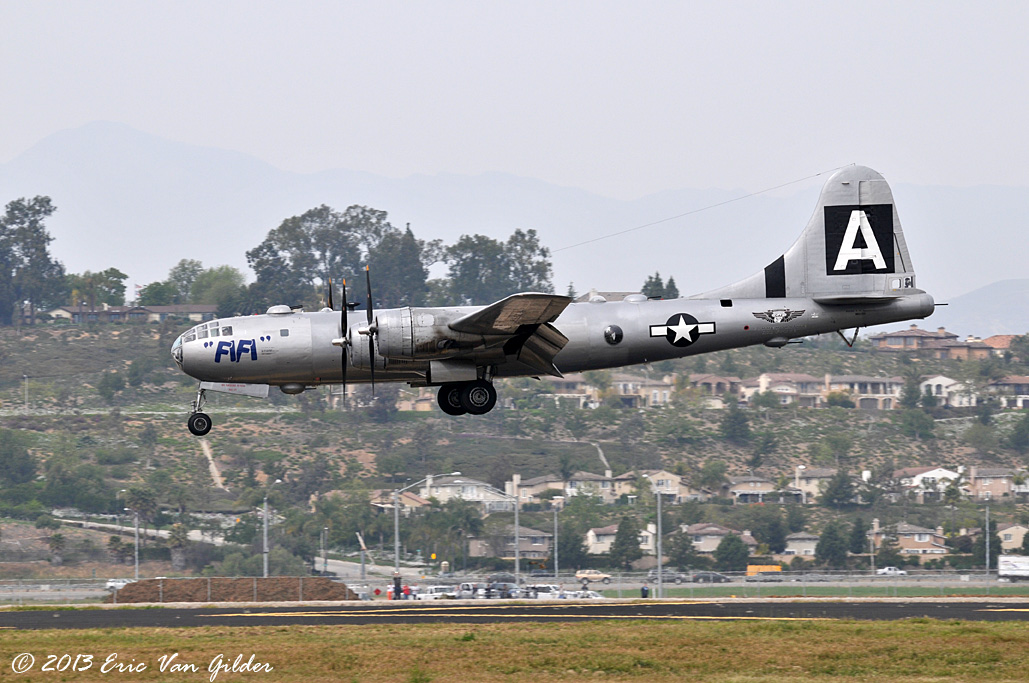 B-29 Superfortress setting up to land.