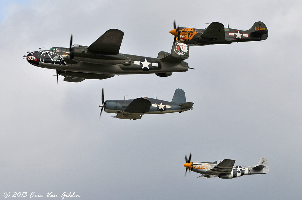 B-25 with P-40, F4U and P-51