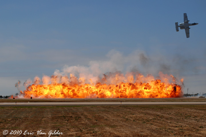 A-10 Warthog over wall of fire at NAS Point Mugu