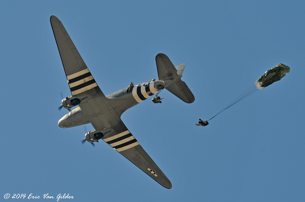 USMC paratroopers jumping from a D-Day veteran C-53