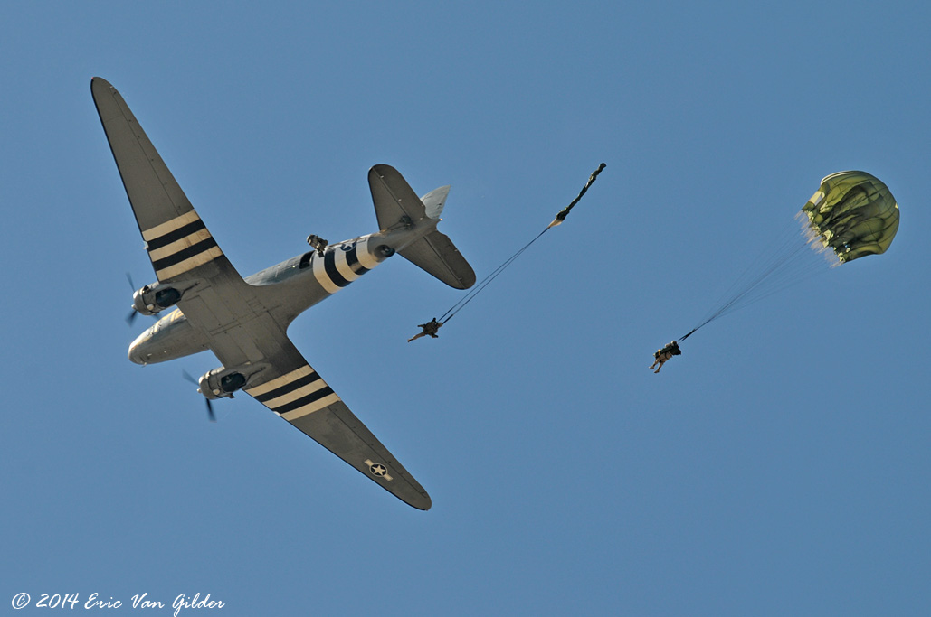USMC paratroopers jumping from a D-Day veteran C-53