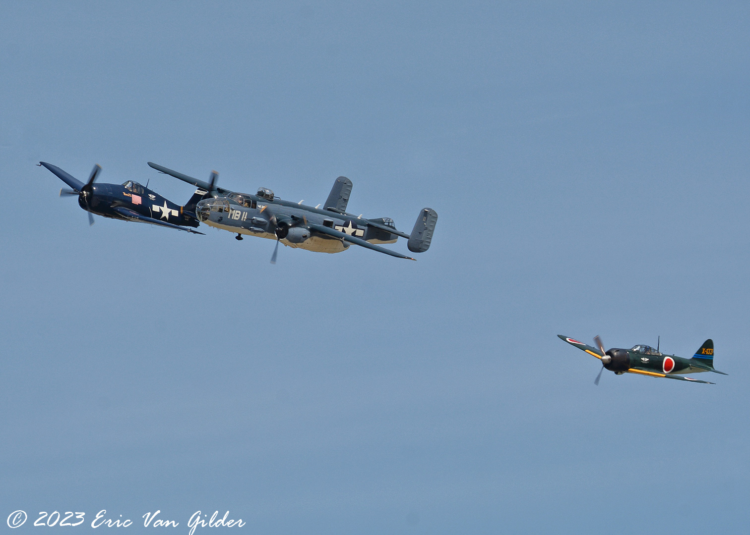 F6F
        Hellcat, PBJ Mitchell, A6M3 Zero